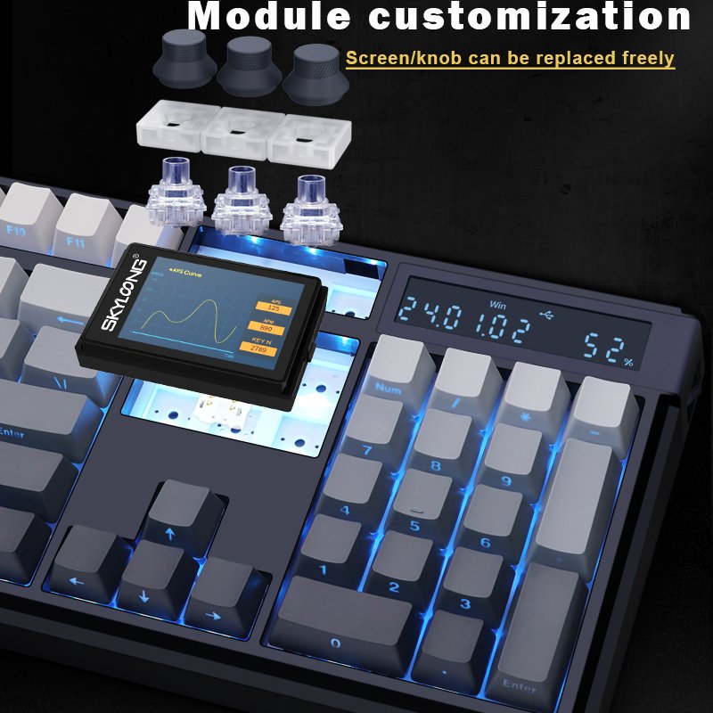 SKYLOONG GK104 Pro 3-Mode Wireless Mechanical Keyboard with 2.0 Screen 3 Knobs Hot-Swappable Side-Engraved PBT keycaps RGB light