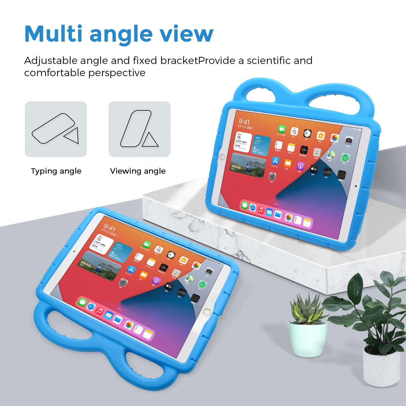 For iPad 10.2 9th 2019 2020 kids thick silicone bumper EVA rugged tablet case with hand strap kickstand kids case