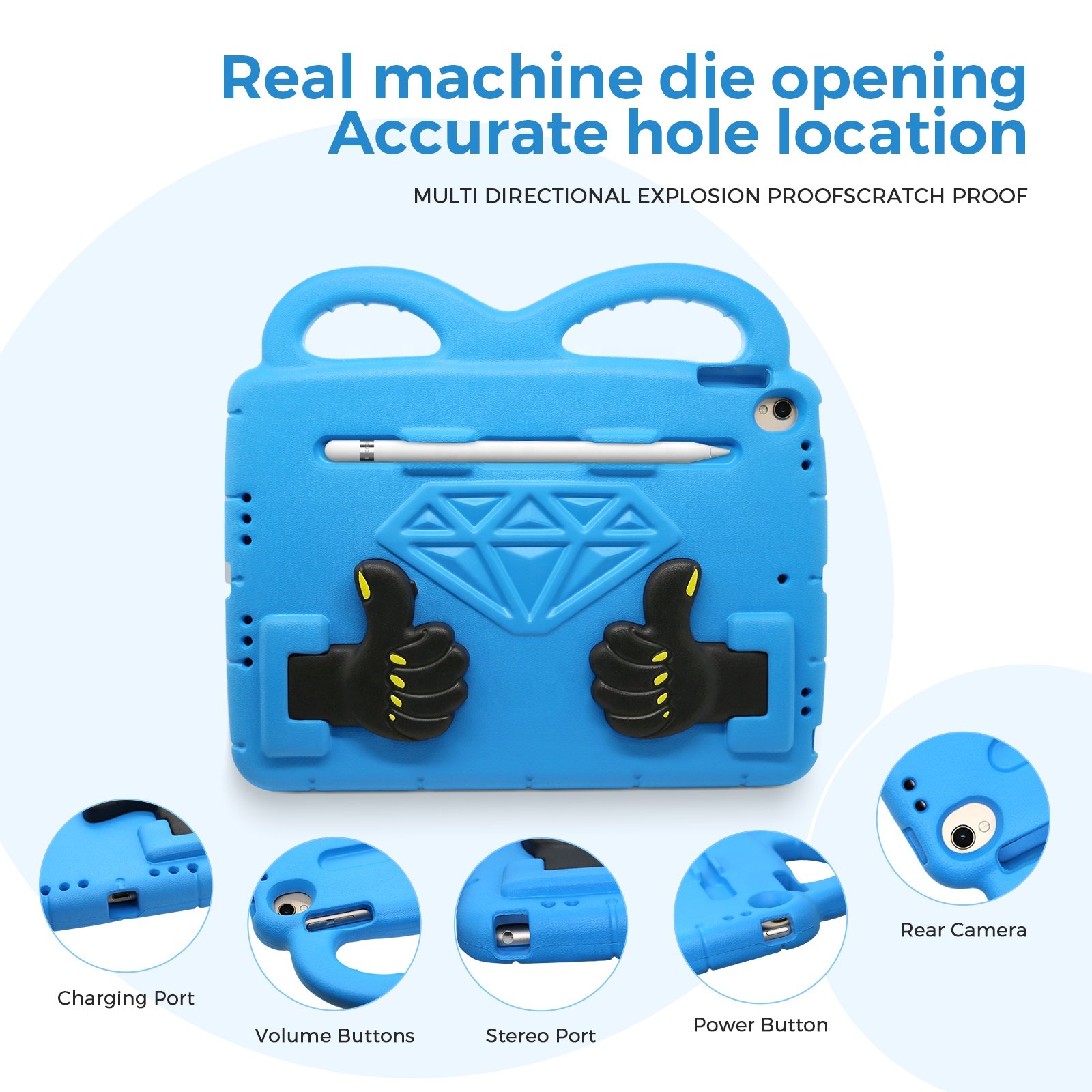 For iPad 10.2 9th 2019 2020 kids thick silicone bumper EVA rugged tablet case with hand strap kickstand kids case