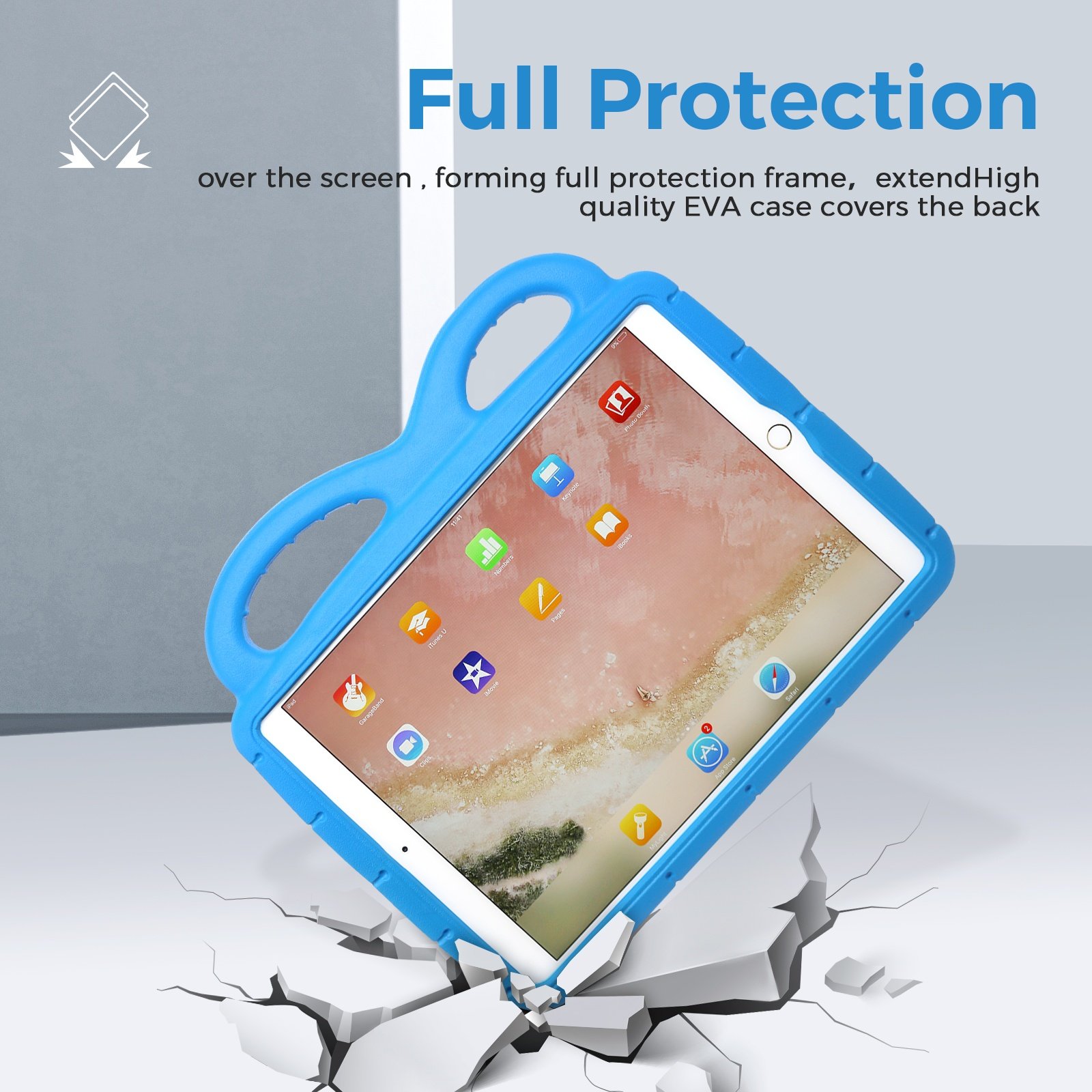 For iPad 10.2 9th 2019 2020 kids thick silicone bumper EVA rugged tablet case with hand strap kickstand kids case