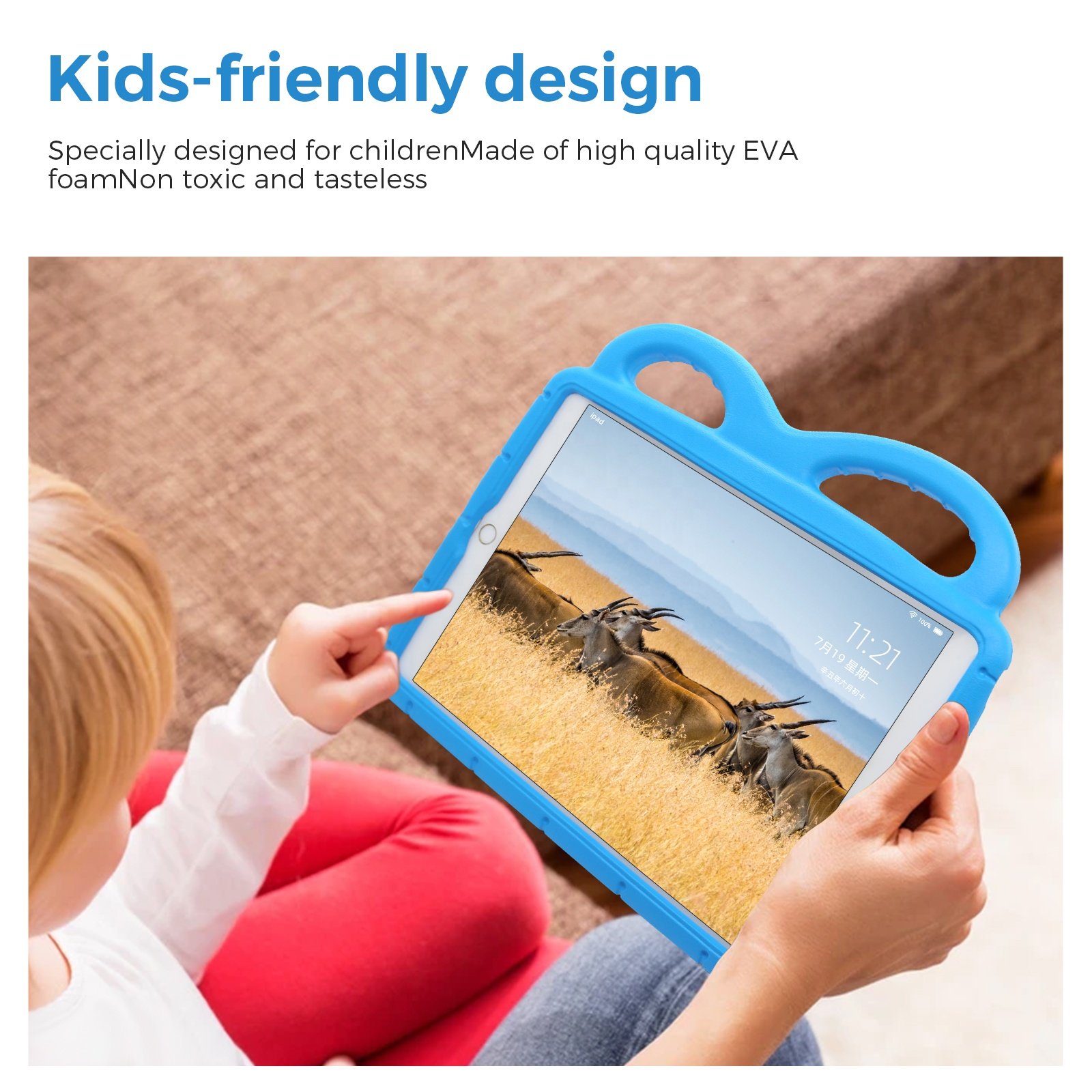 For iPad 10.2 9th 2019 2020 kids thick silicone bumper EVA rugged tablet case with hand strap kickstand kids case