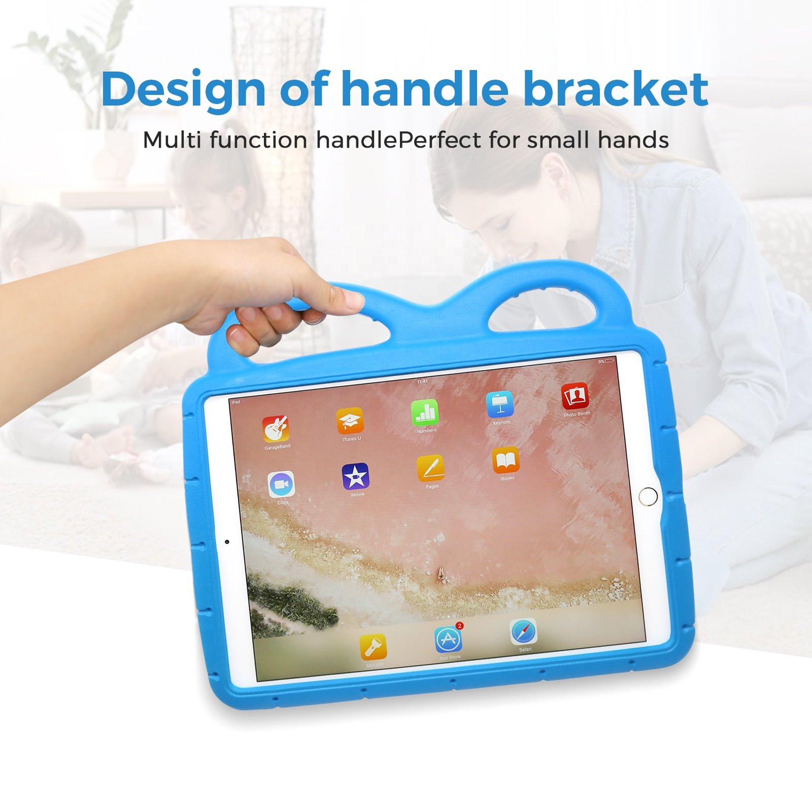 For iPad 10.2 9th 2019 2020 kids thick silicone bumper EVA rugged tablet case with hand strap kickstand kids case