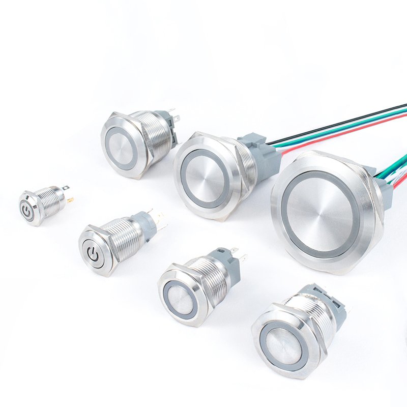 16mm 19mm 22mm IP67 Momentary LED 12v 24v 220v 20a 10a Metal Push Button Switches For Industrial Control Household Appliances