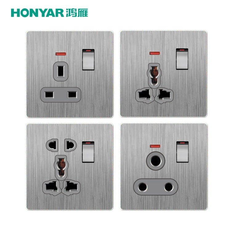 Honyar UAE Saudi Arabia UK Standard Single Double Brushed PC Electric Switches and Sockets