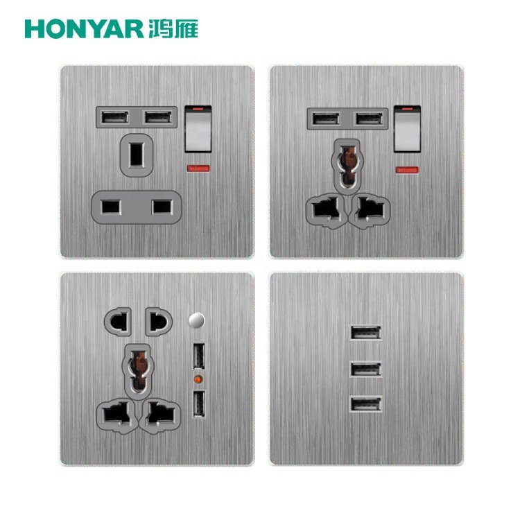 Honyar UAE Saudi Arabia UK Standard Single Double Brushed PC Electric Switches and Sockets