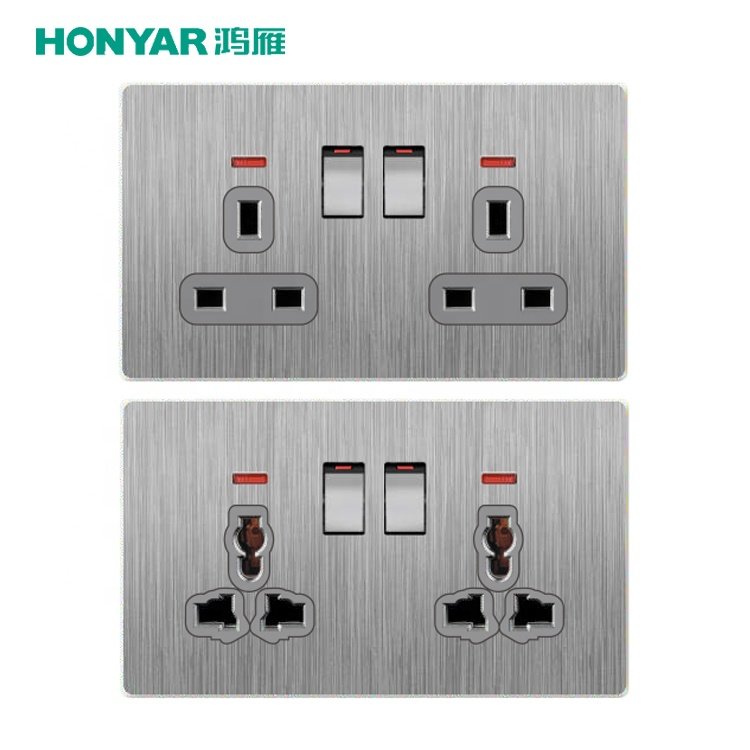 Honyar UAE Saudi Arabia UK Standard Single Double Brushed PC Electric Switches and Sockets