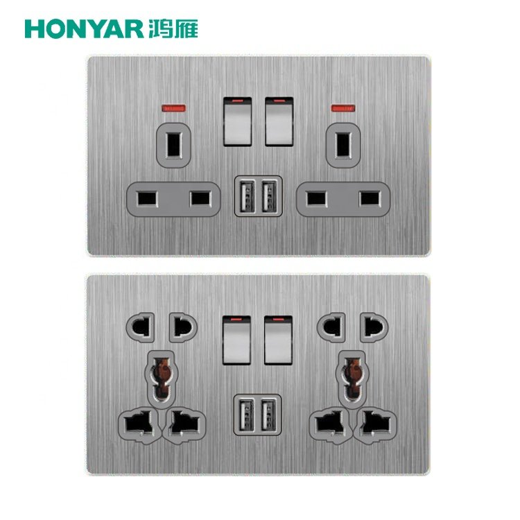 Honyar UAE Saudi Arabia UK Standard Single Double Brushed PC Electric Switches and Sockets