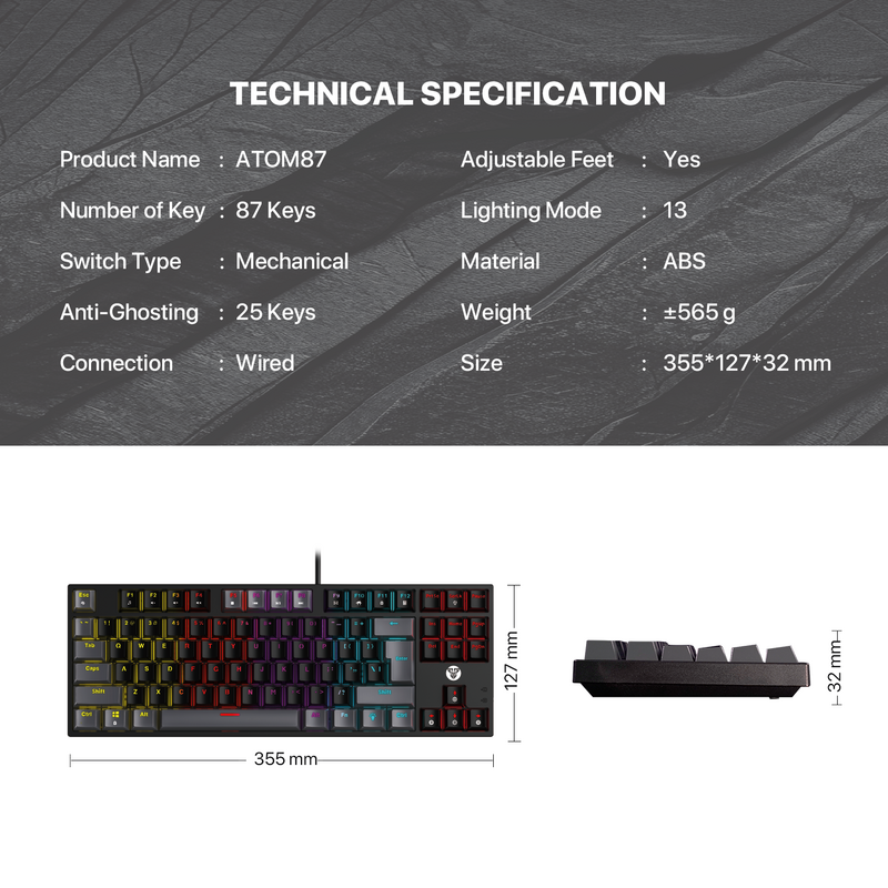 Fantech MK876V2 LED Anti-ghosting Wired Mechanical Keyboard