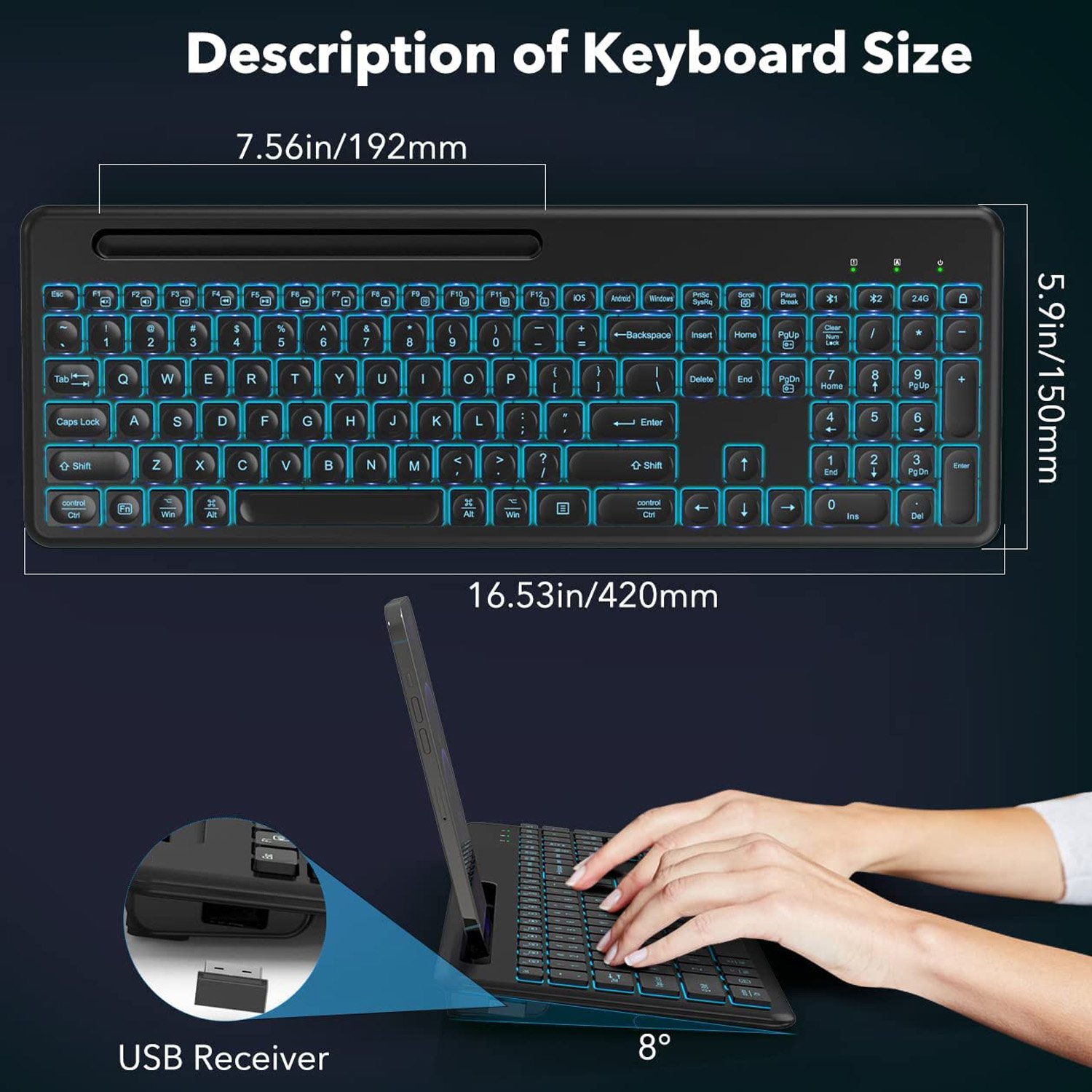 New Model 104 Keys Scissors Switches Backlit Type C Rechargeable Wireless Bluetooths Tablet Keyboard Rgb