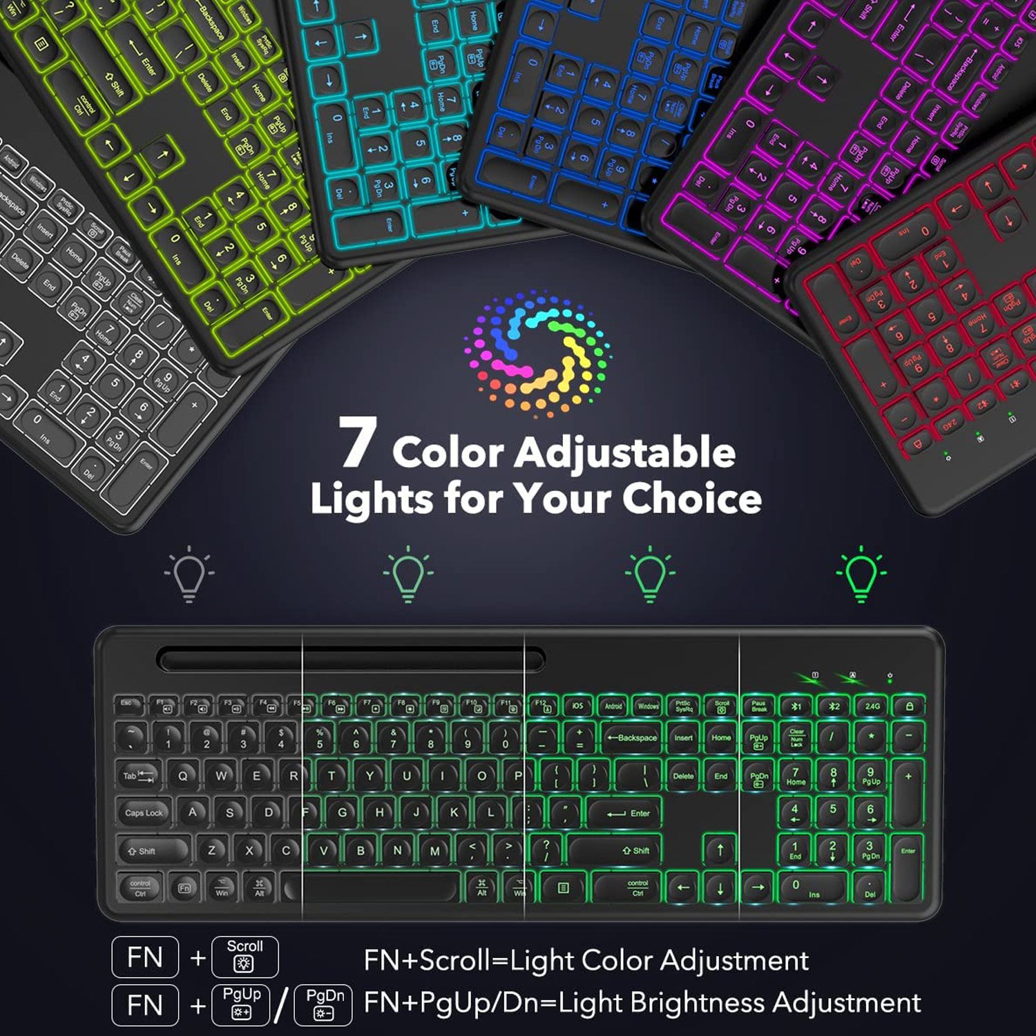 New Model 104 Keys Scissors Switches Backlit Type C Rechargeable Wireless Bluetooths Tablet Keyboard Rgb