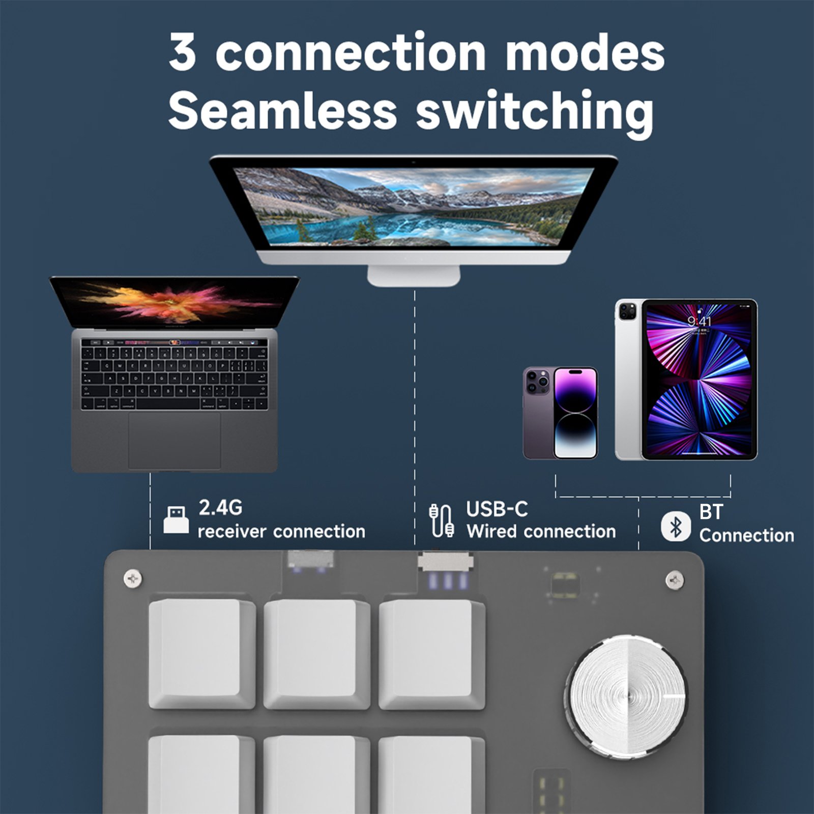 2.4G Wireless Mini Custom Keyboard 3 6 9 12 15 Keys Hot Swap Mechanical Multifunctional Macro Programmable Keypads