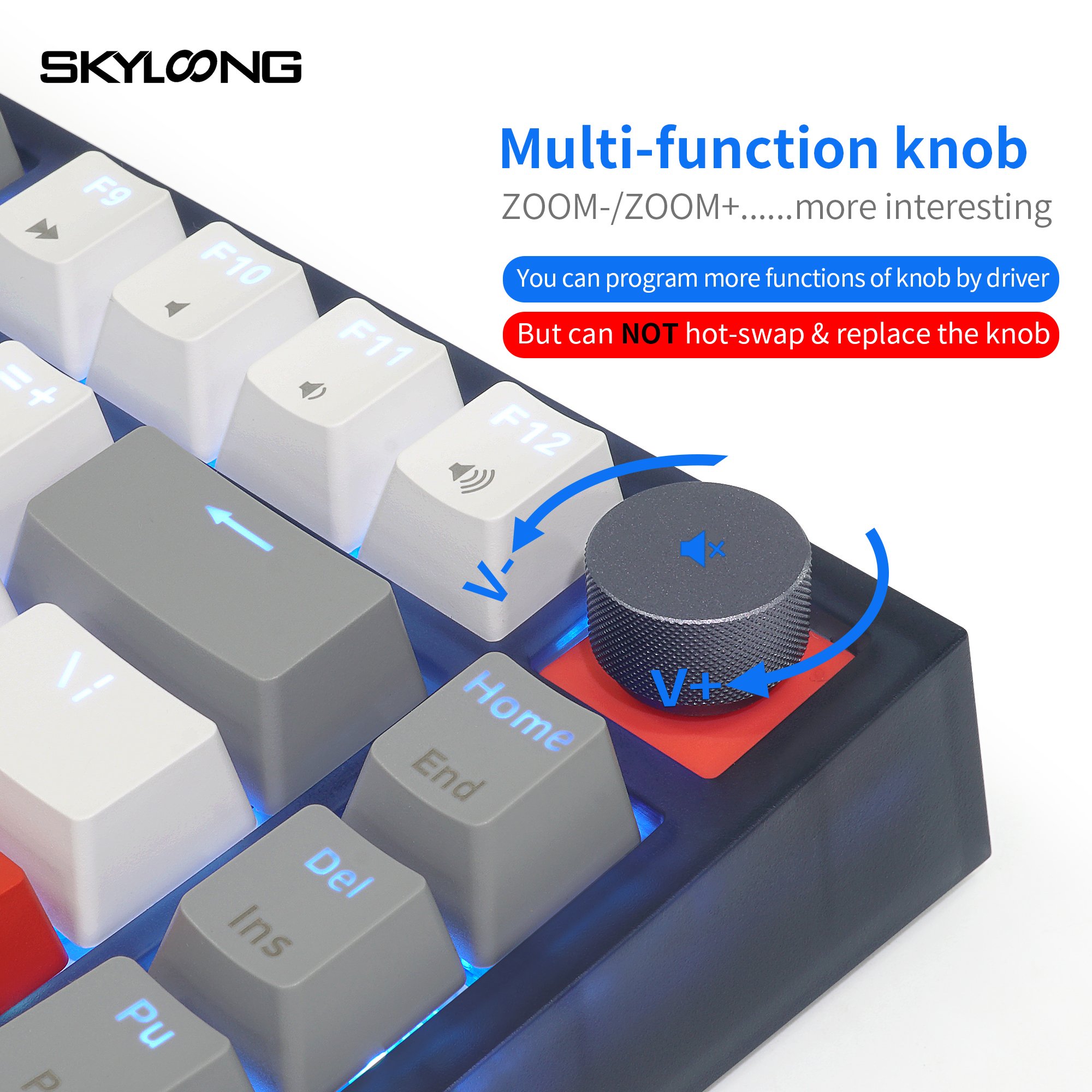 Skyloong new launch wired 75% win/mac single LED backlit optical switch hotswap mechanical gaming keyboard GK75