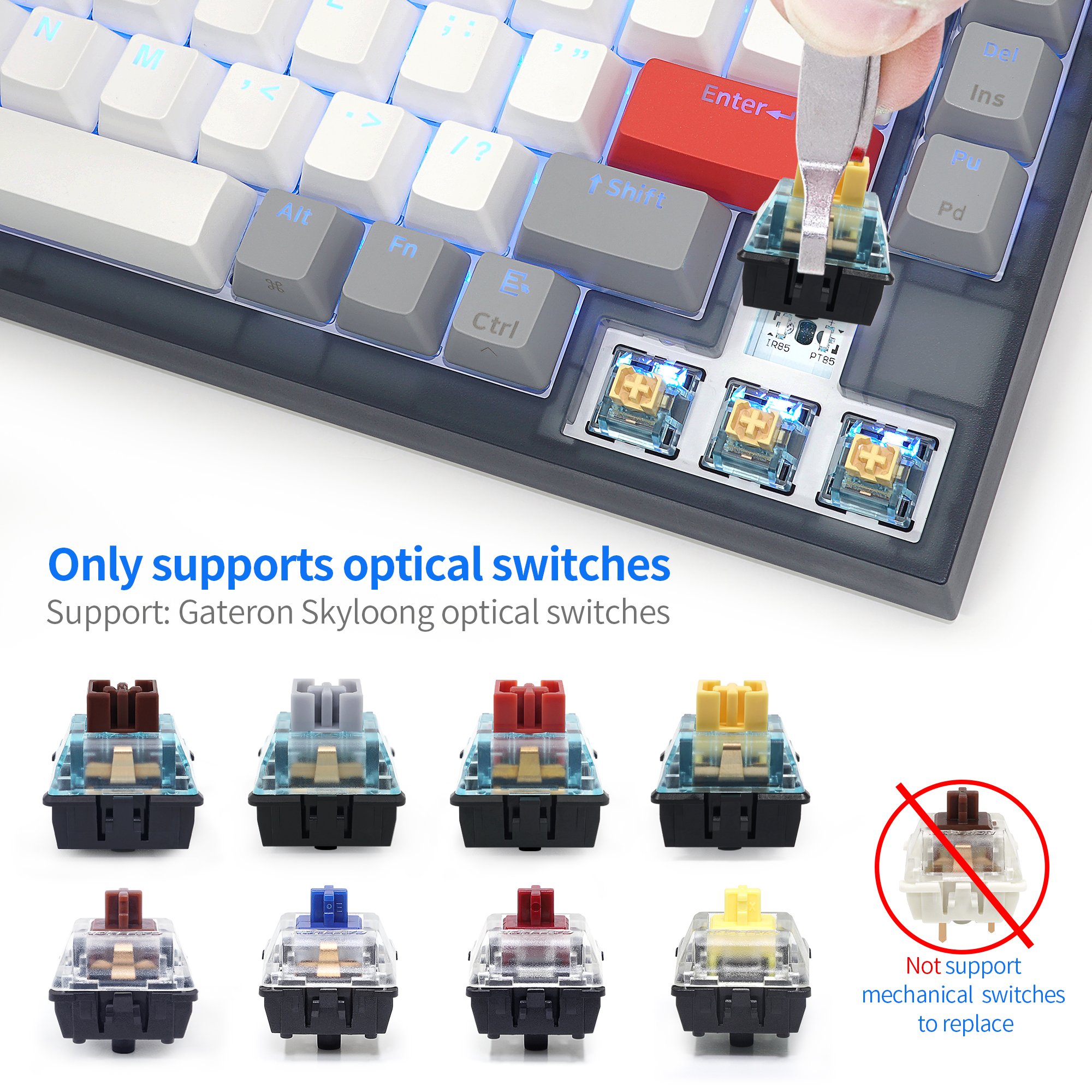 Skyloong new launch wired 75% win/mac single LED backlit optical switch hotswap mechanical gaming keyboard GK75