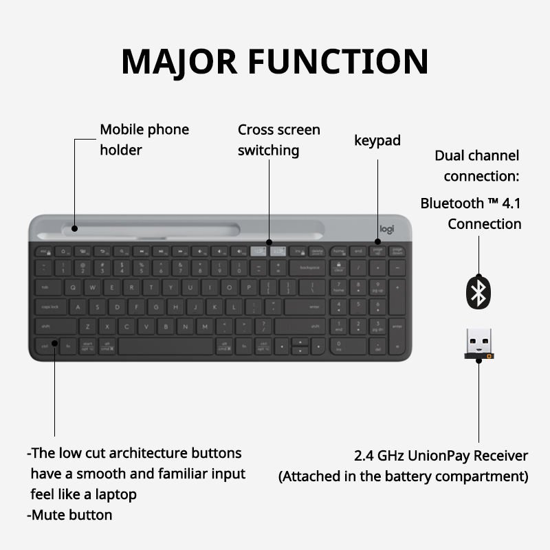 Custom Russian Logitech K580 Switches Ergonomic Office Usb Pc Mobile Phone Computer Laptop BT Tablet Wireless Keyboard For Ipad
