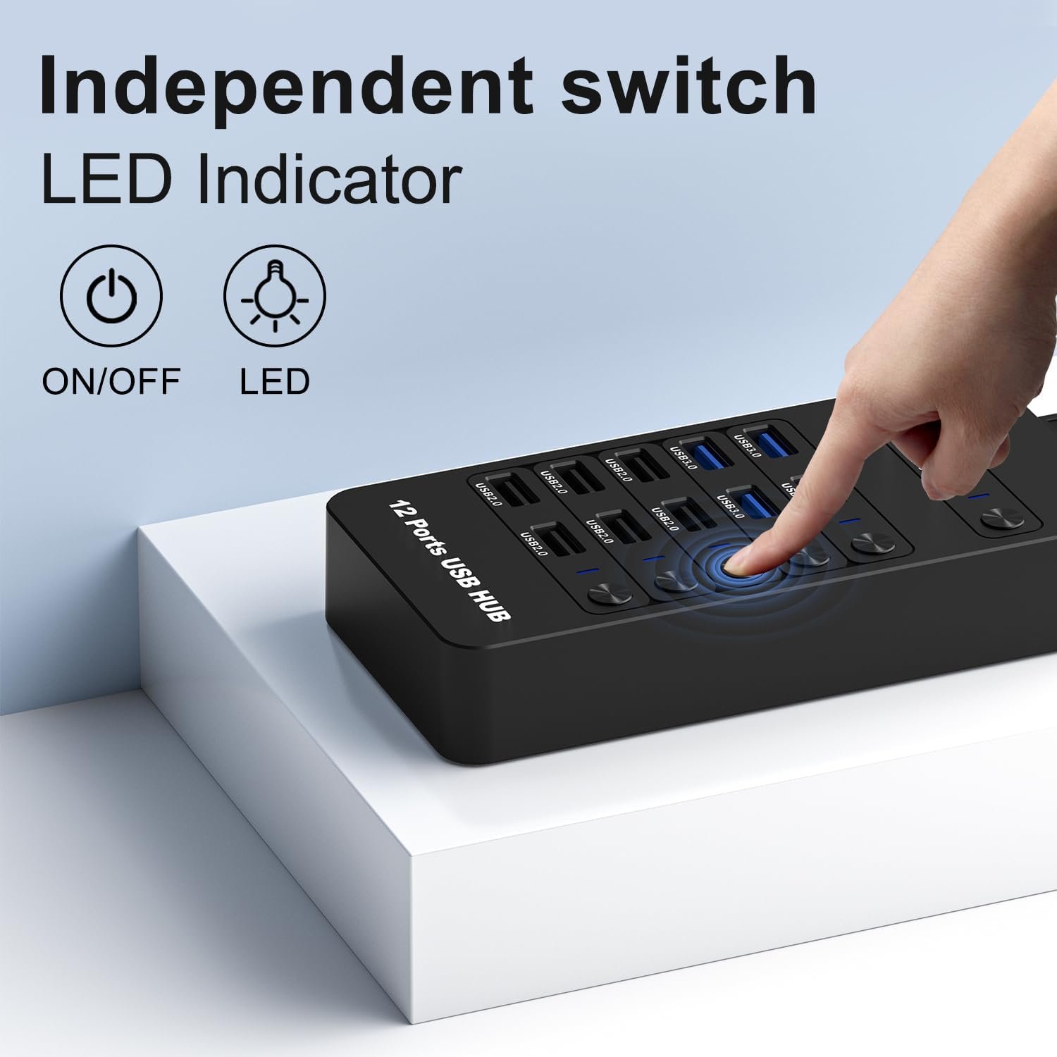 Powered USB Hub12 Ports USB Data Hubs Splitter with 4 USB 3.0 Port, 2 Charging Port, 6 USB 2.0 Multi Charging Port Dock