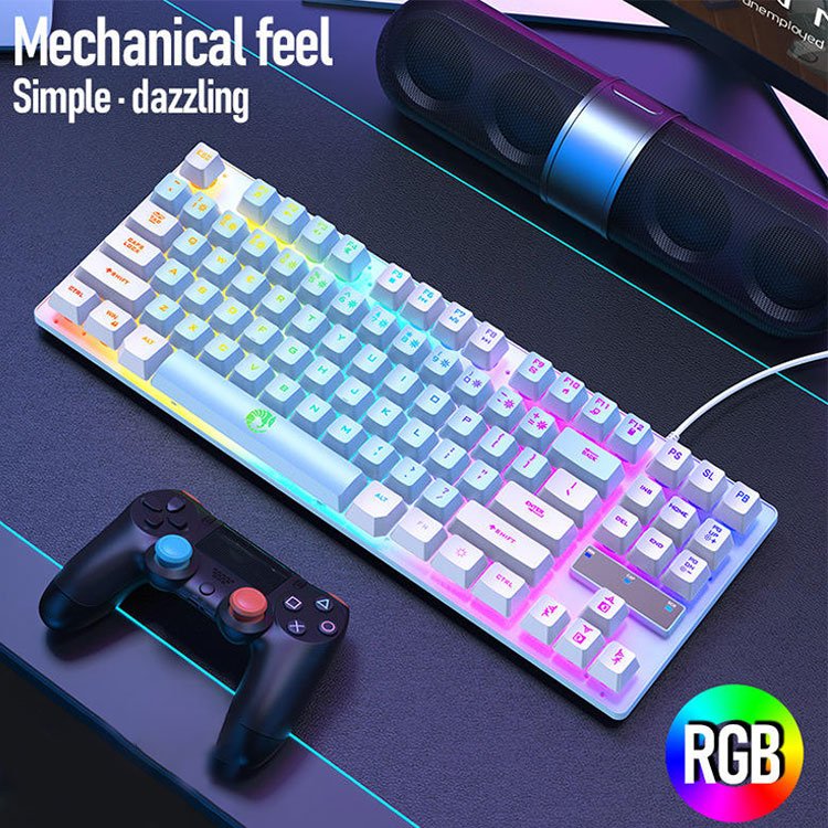 Wired 87 Keys Mechanical Gaming Keyboard RGB Backlight USB Interface Pc Keyboard For Desktop