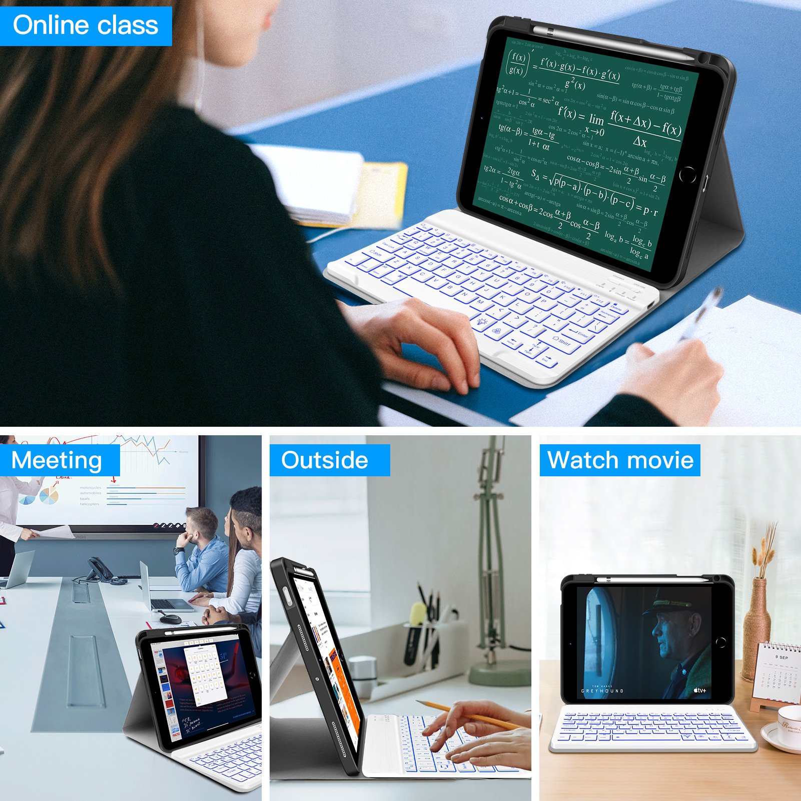 Tablet Keyboard Cover 7-rgb Backlit Bt5.1 Pu Leather Mobile Keyboard Case With Pencil Holder For Ipad Air 10.9 Inch