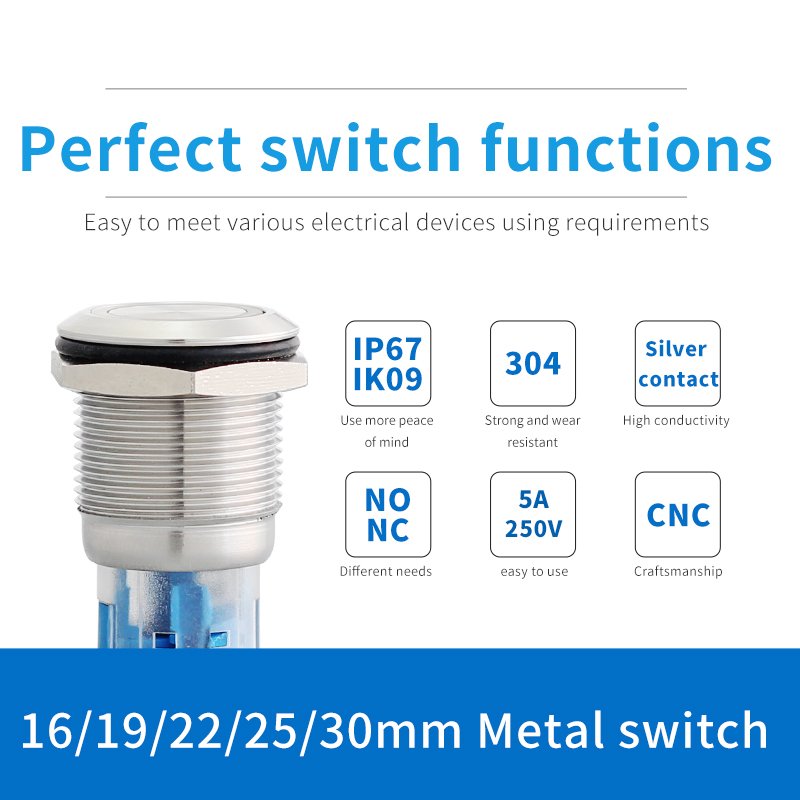CDOE waterproof ip67 metal 19mm ring illuminated momentary latching ip67 led pushbutton switch 12v with red green blue