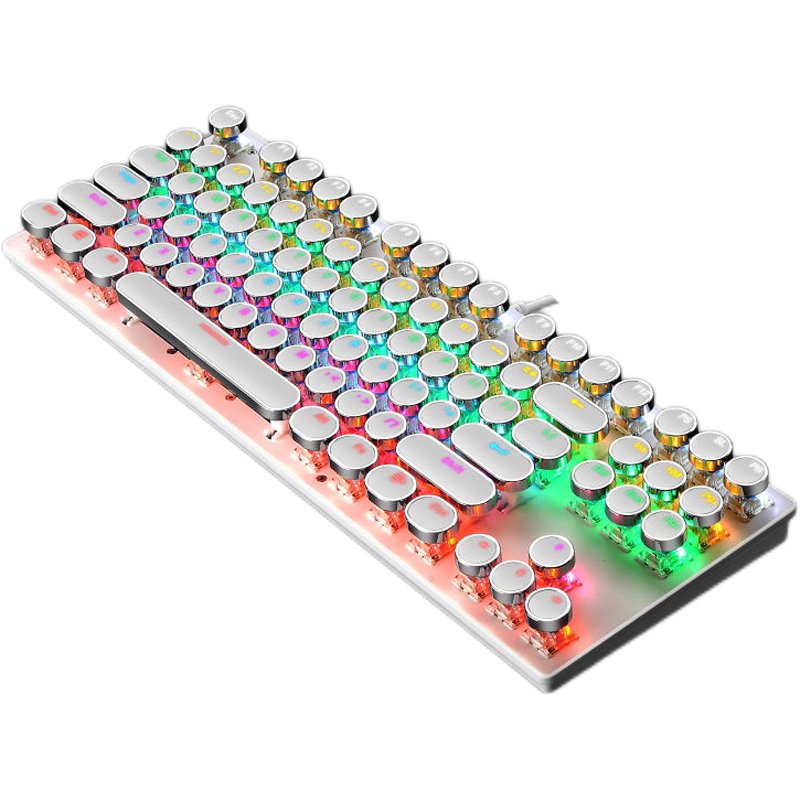 Punk Round Retro Keycap Backlit USB Wired English for PC Laptop Gaming Mechanical Keyboard