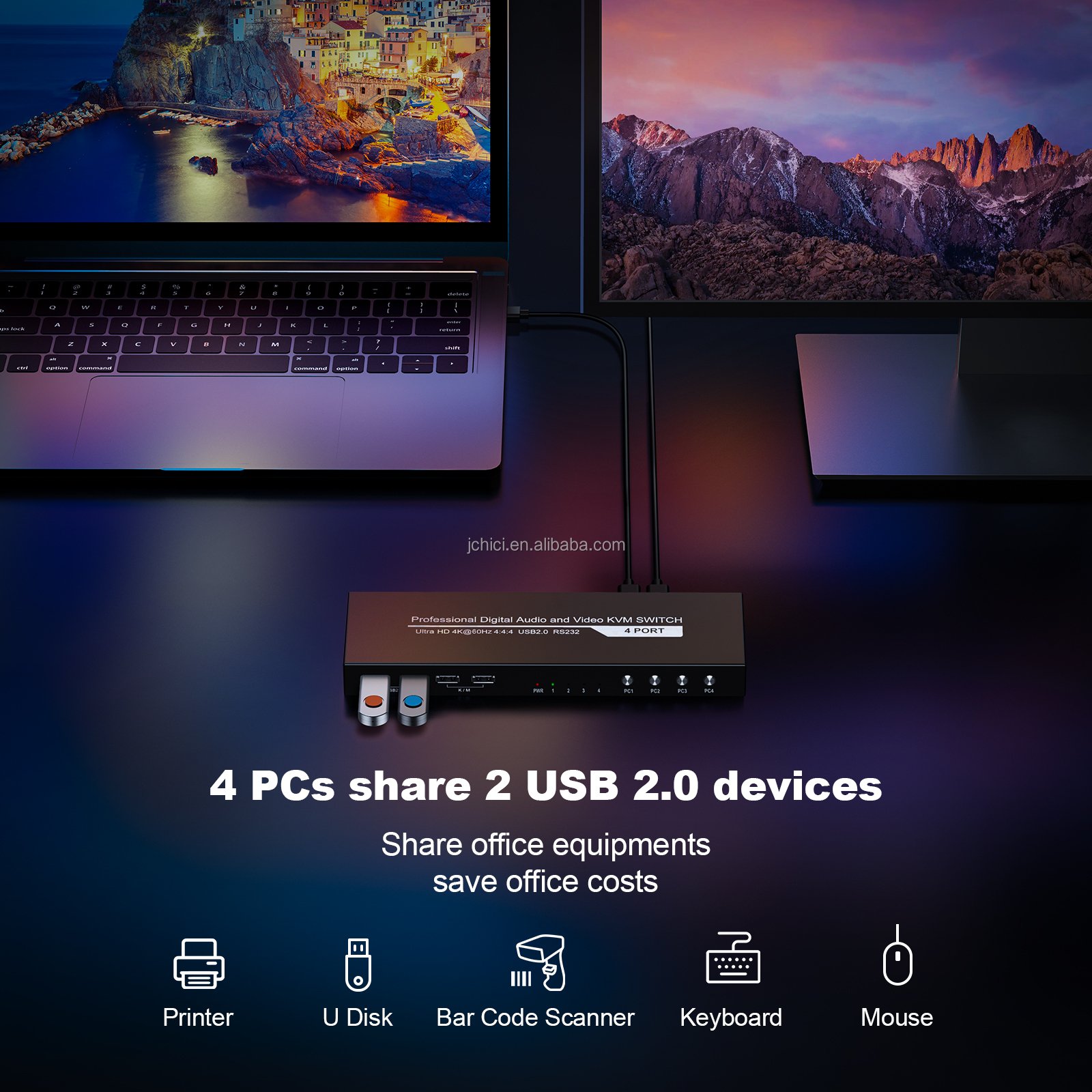 Hot selling HDMI 4 IN 1 Out Switch USB2.0 Supports Mouse and Keyboard Switching 4k * 2k 4-port 4x1 HDMI Switch