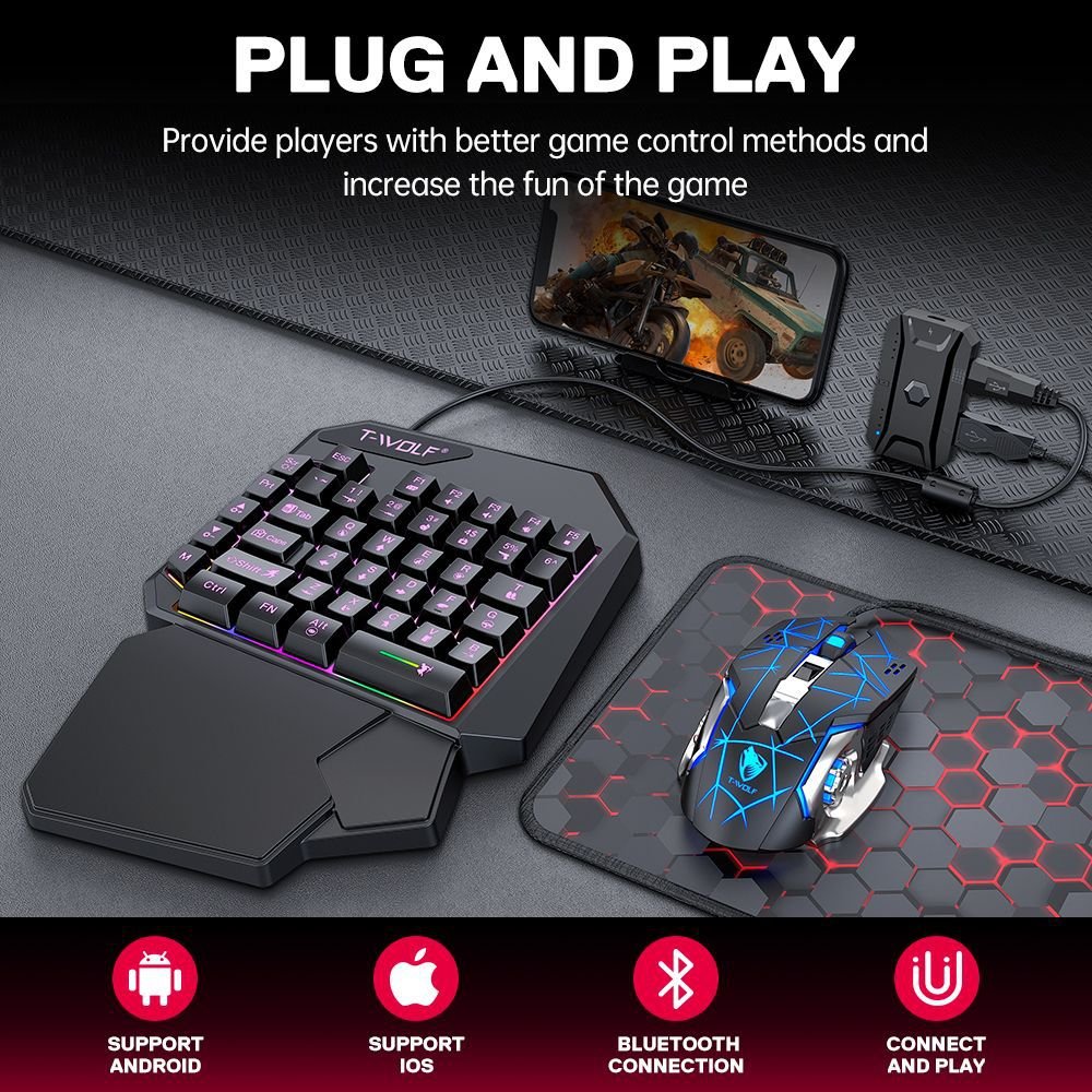 Shuoyin TWOLF T19 One Hand Mini Wired Laptop Computer Gaming Clavier Teclado Keyboard with Led Backlit Gaming for PC Gamer TWOLF