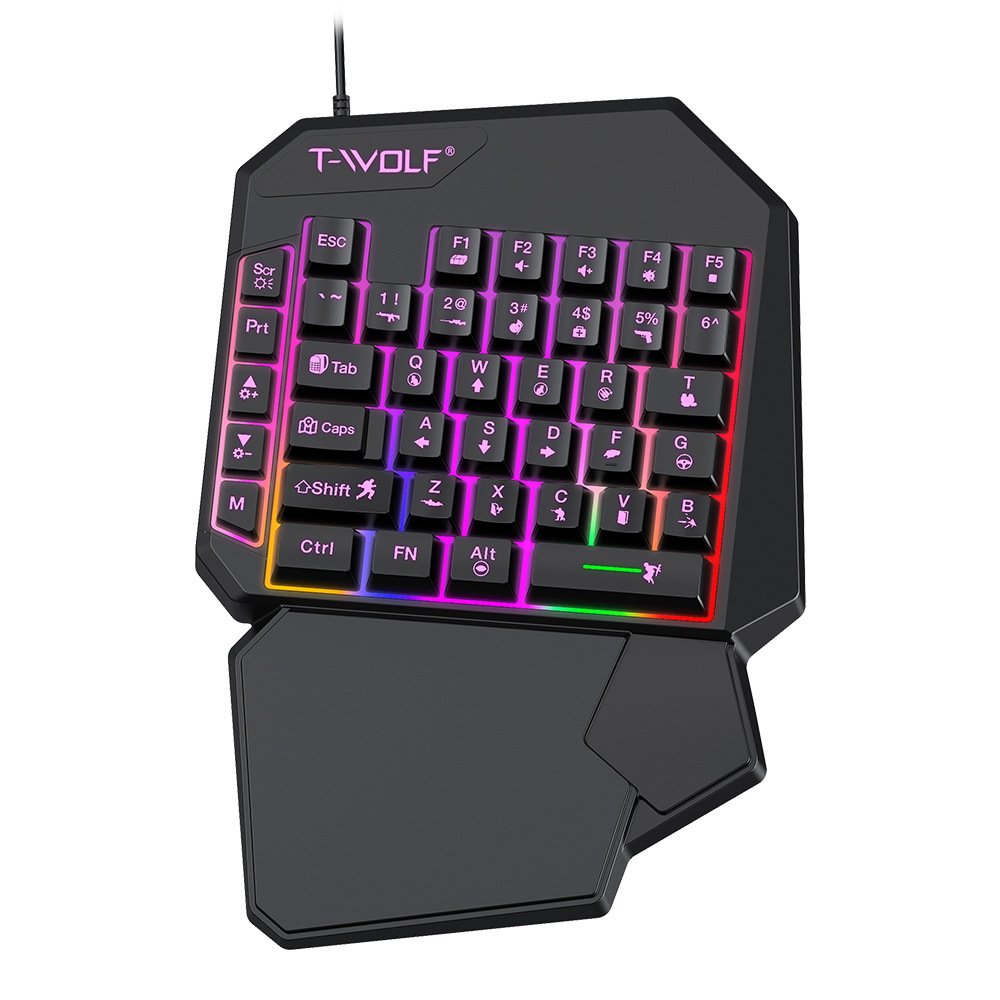 Shuoyin TWOLF T19 One Hand Mini Wired Laptop Computer Gaming Clavier Teclado Keyboard with Led Backlit Gaming for PC Gamer TWOLF