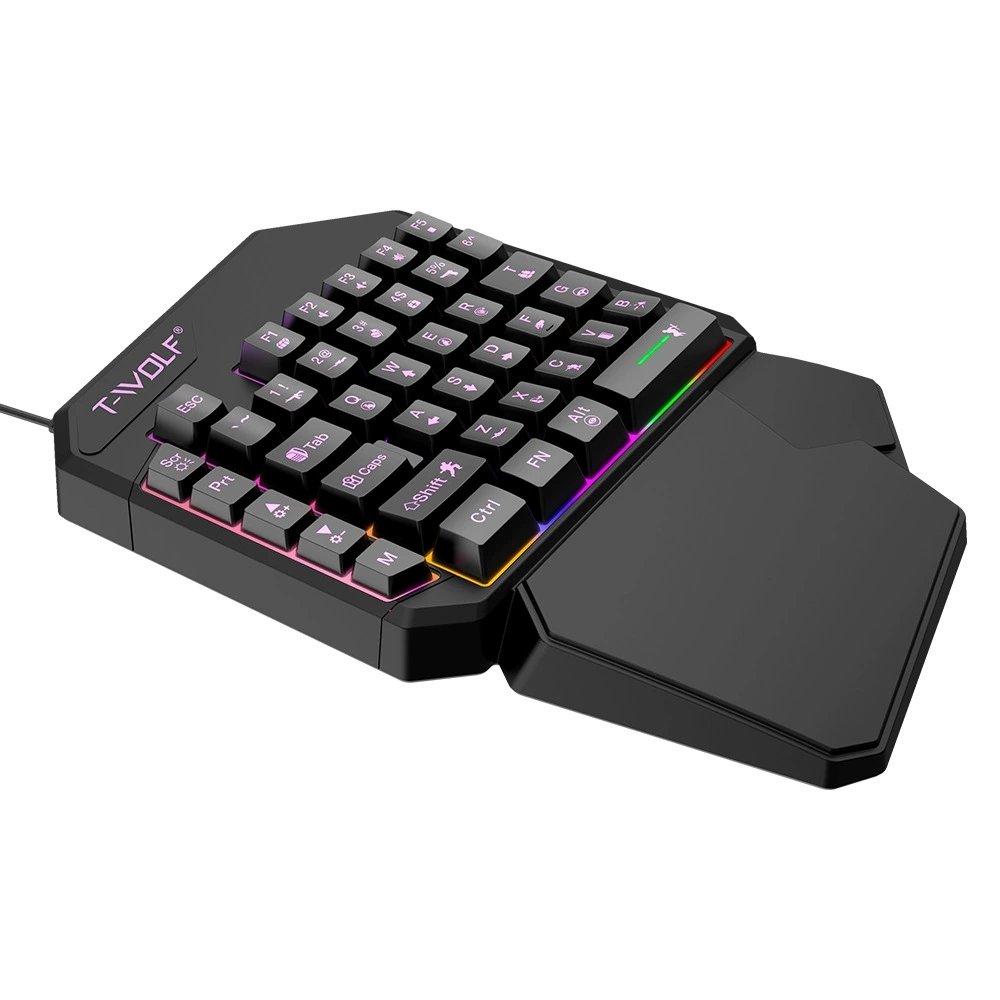 Shuoyin TWOLF T19 One Hand Mini Wired Laptop Computer Gaming Clavier Teclado Keyboard with Led Backlit Gaming for PC Gamer TWOLF