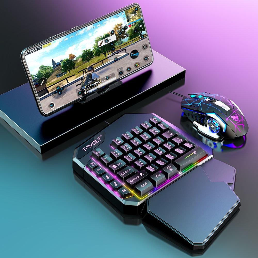 Shuoyin TWOLF T19 One Hand Mini Wired Laptop Computer Gaming Clavier Teclado Keyboard with Led Backlit Gaming for PC Gamer TWOLF