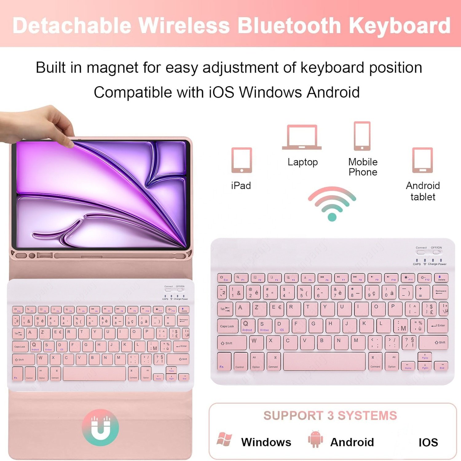 2024 New Custom Language Detachable Rechargeable Magnetic Wireless Keyboard Cover Case For iPad Air 13 2024 Case Keyboard
