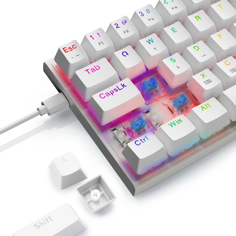 Wired 60% Mechanical Gaming Keyboard RGB Backlit Hot-Swappable Brown Switch White Mechanical Gaming Gamer Keyboard