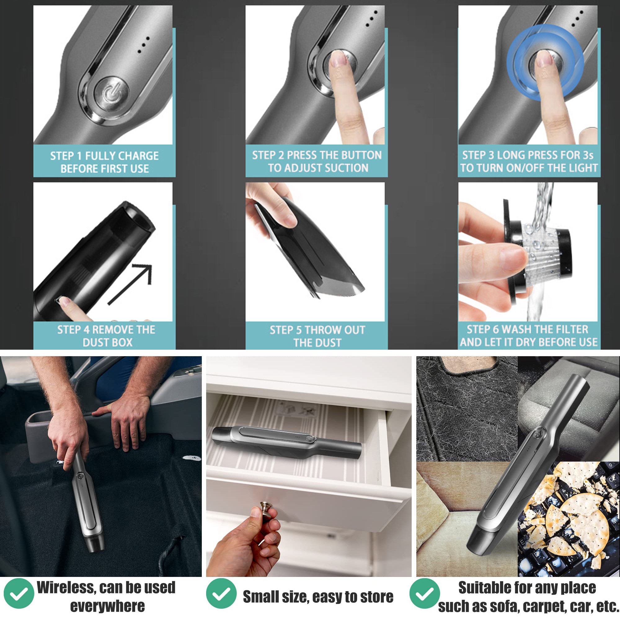 Dual Use Mini Portable Household USB Charging Strong Suction Cordless Electric Handheld Vacuum Cleaner For Car Home Wet And Dry