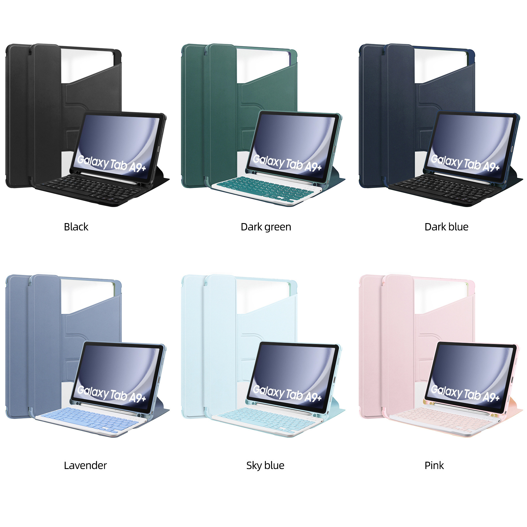 2023 New Arrival For Samsung A9 plus Galaxy Tab A9+ 11 inch 360 Rotary tablet Acrylic Cover Wireless Bluetooth Keyboard Case