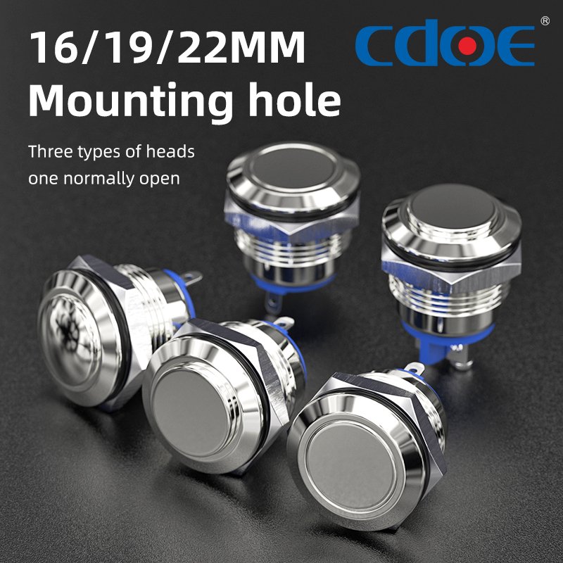 CDOE Industrial panel control Anti vandal momentary switch normally open ip65 metal 16MM 19MM 22MM push start button