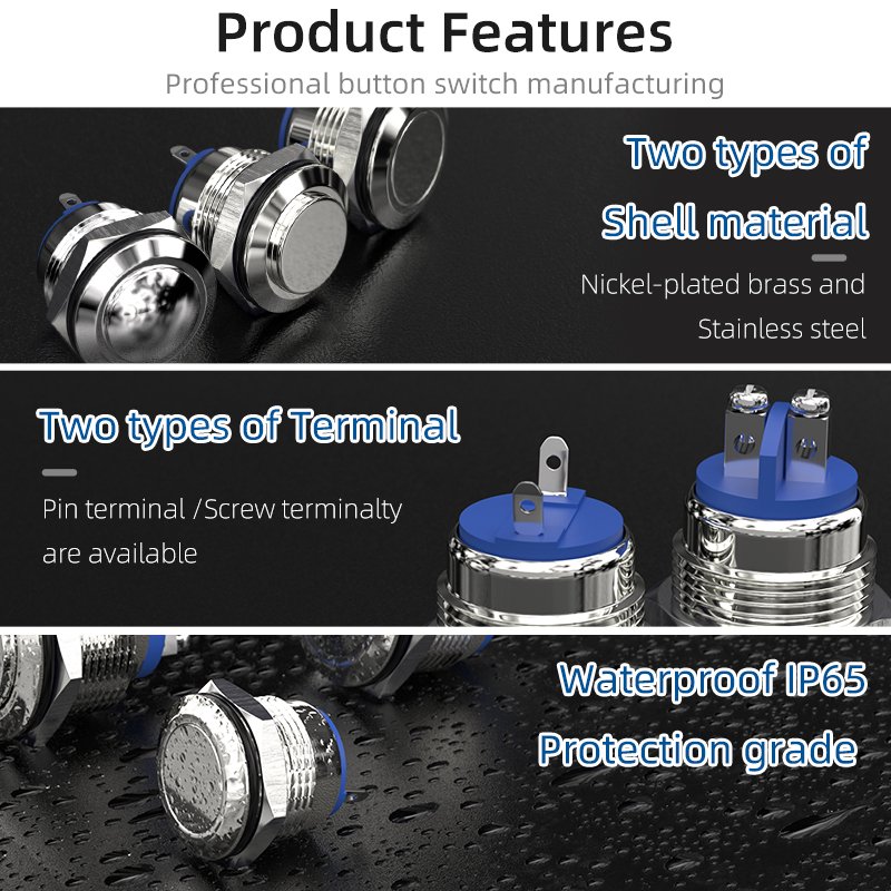 CDOE Industrial panel control Anti vandal momentary switch normally open ip65 metal 16MM 19MM 22MM push start button