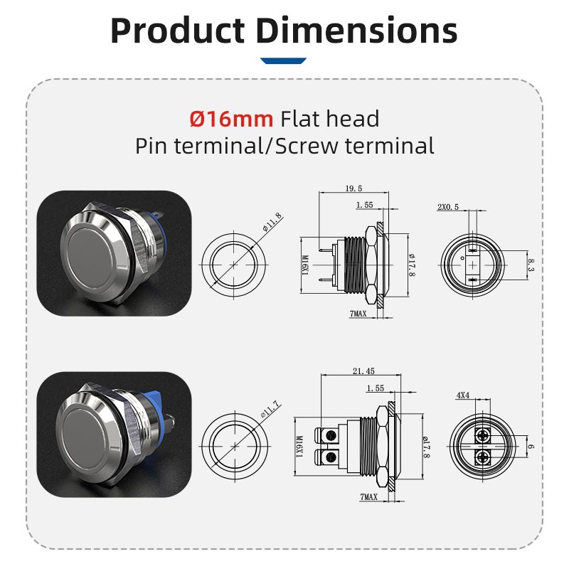 CDOE Industrial panel control Anti vandal momentary switch normally open ip65 metal 16MM 19MM 22MM push start button