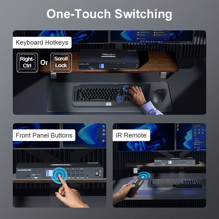 TESmart Dual Monitor DP KVM Switch Support USB 3.0 2 Display Modes EDID Emulators 4K 60Hz 4x2 DisplayPort Video KVM Switcher