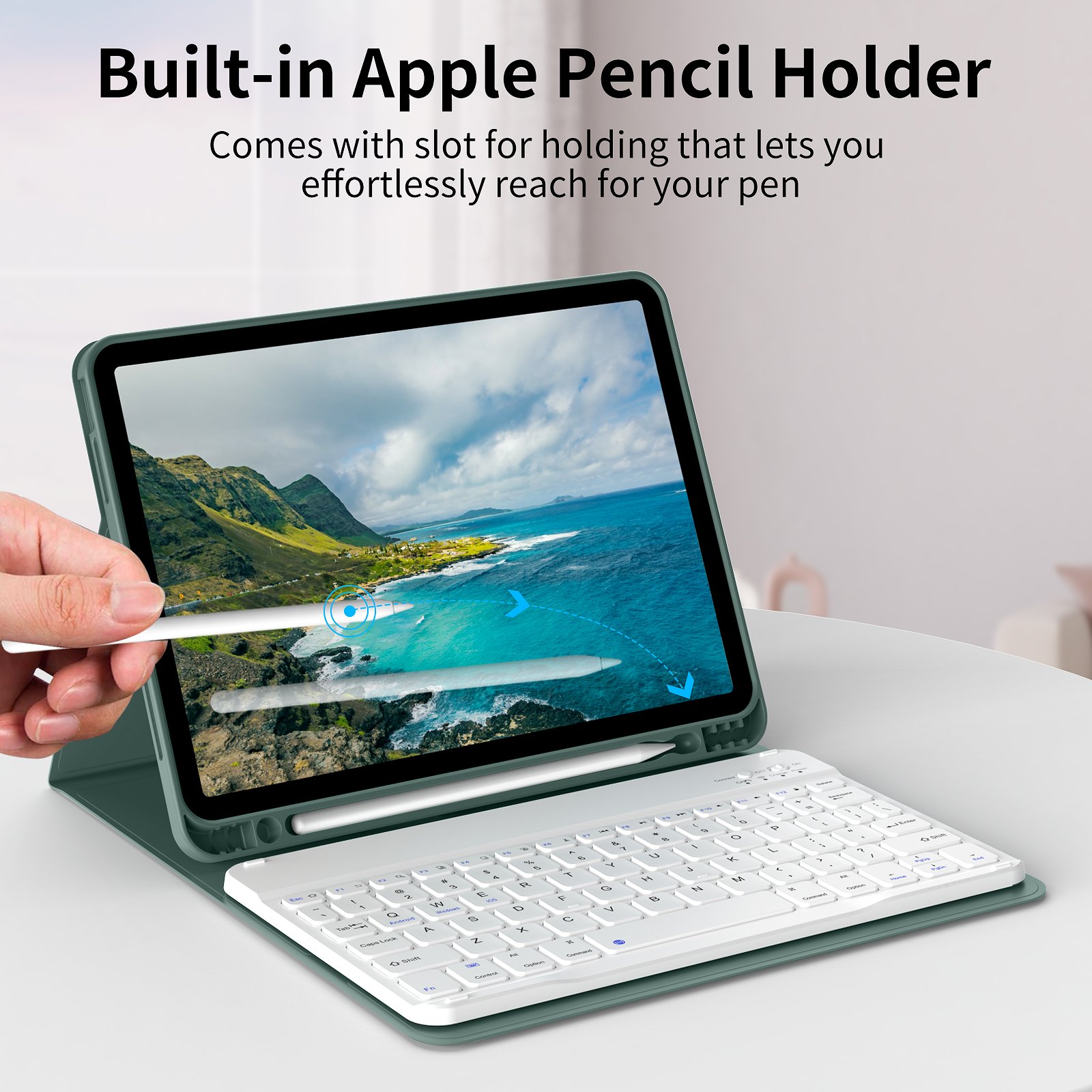Kenke Rechargeable Keyboard Magnetic Case IPad 10.9 Inch Bluetooth Connected Tablet Cover with Pencil Slot for IPad Air 4th 5th