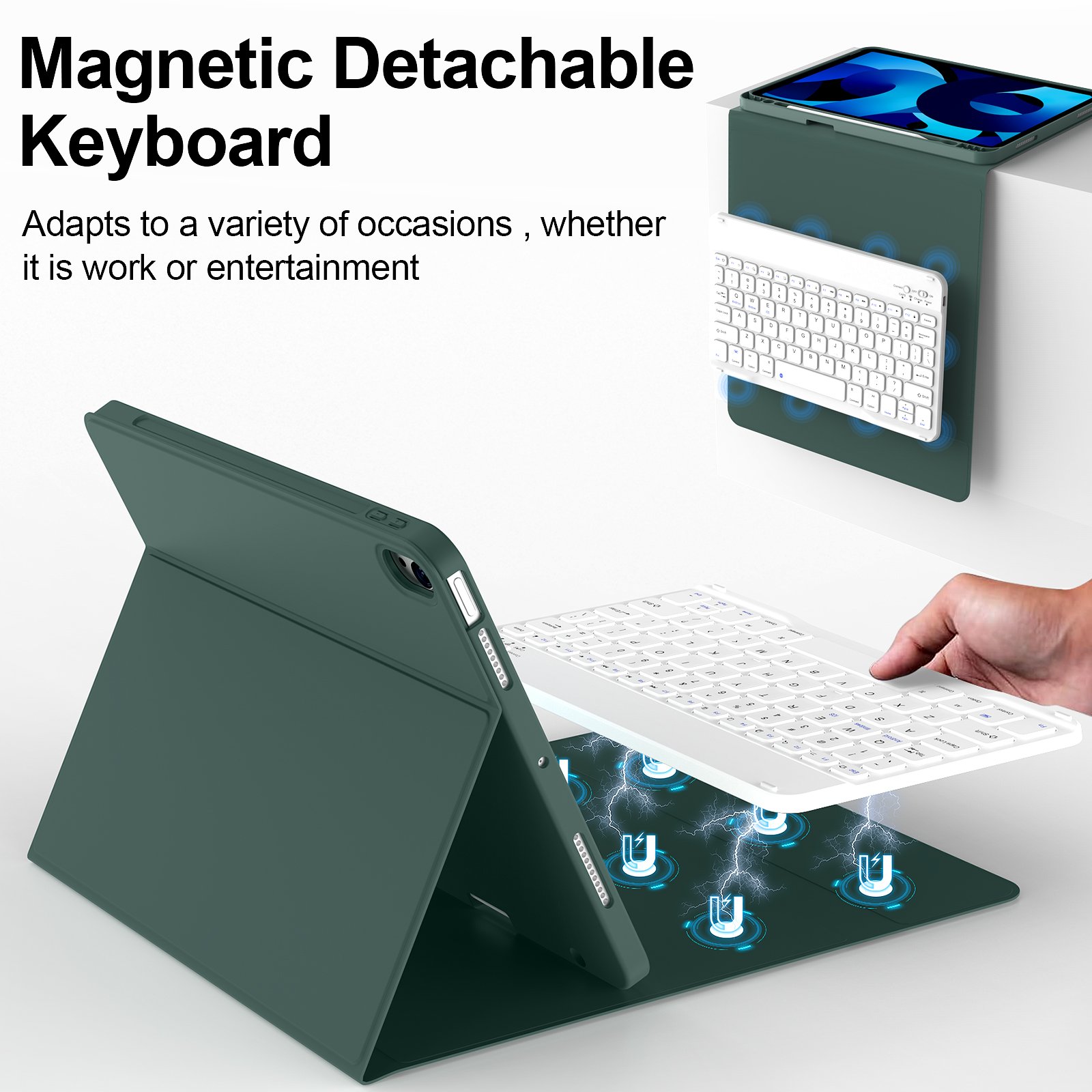 Kenke Rechargeable Keyboard Magnetic Case IPad 10.9 Inch Bluetooth Connected Tablet Cover with Pencil Slot for IPad Air 4th 5th