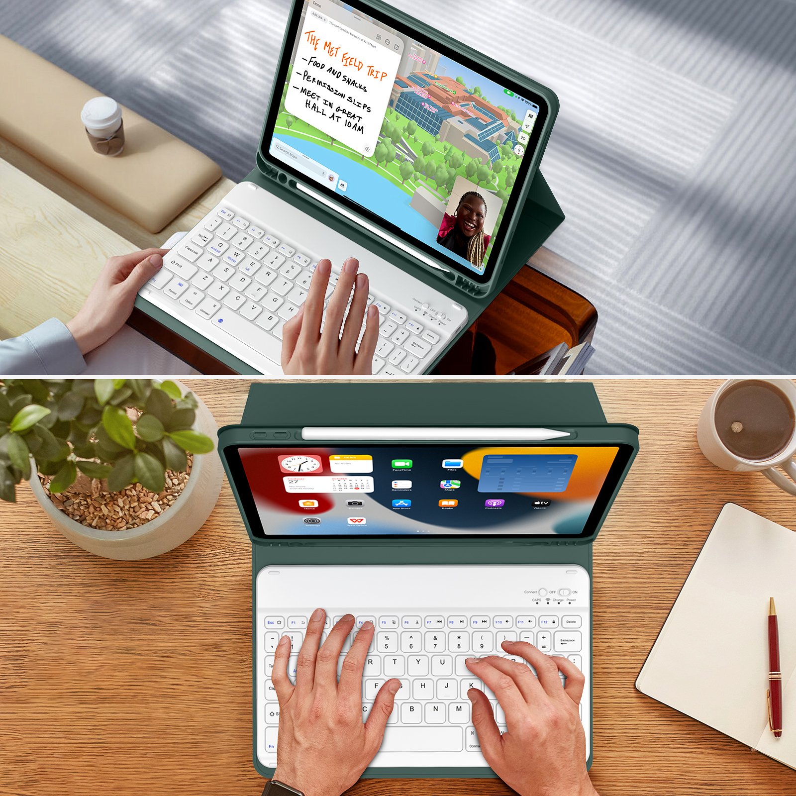 Kenke Rechargeable Keyboard Magnetic Case IPad 10.9 Inch Bluetooth Connected Tablet Cover with Pencil Slot for IPad Air 4th 5th