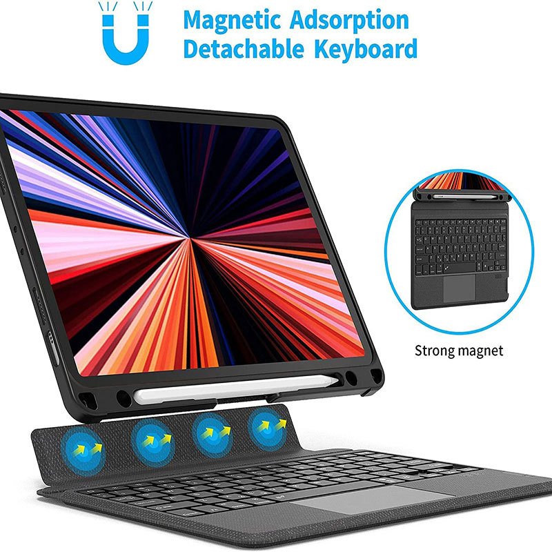 Fine quality 7-RGB backlit bt5.1 PU touchpad leather mobile keyboard case with pencil holder for ipad air 10.5 inch