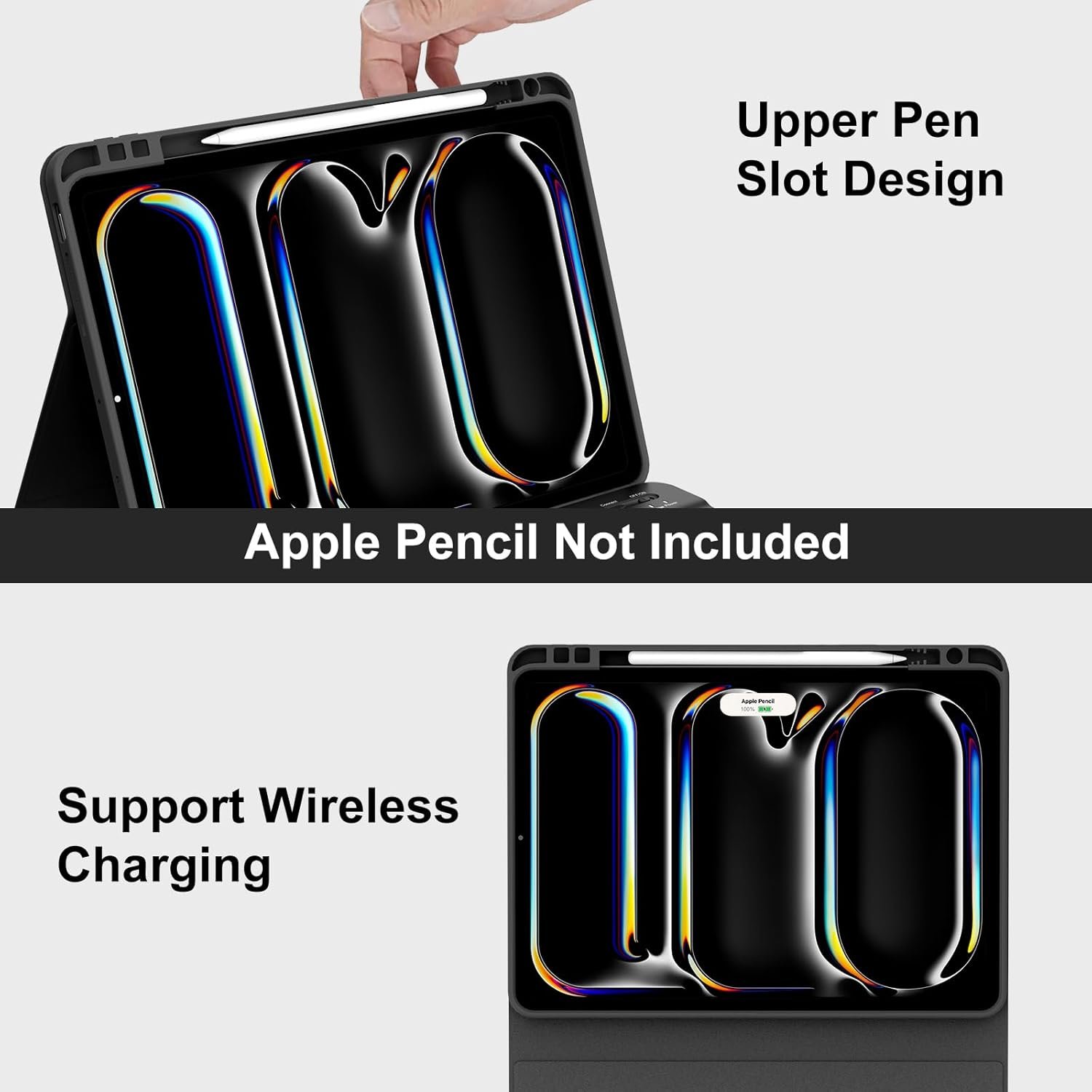 Leather Magnetic Detachable Wireless Folio Keyboard Case with Pencil Holder for iPad Pro 11 Inch (M4) 2024