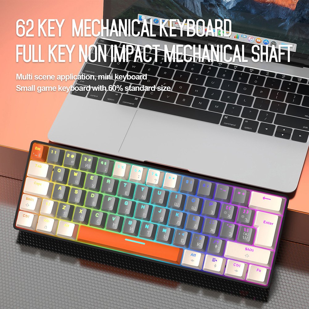 T60 Gaming Mechanical Keyboard 62 mix Keys Color Backlight Type-C Wired Gaming Keyboard 60% Ergonomics Keyboards For Gamer PC