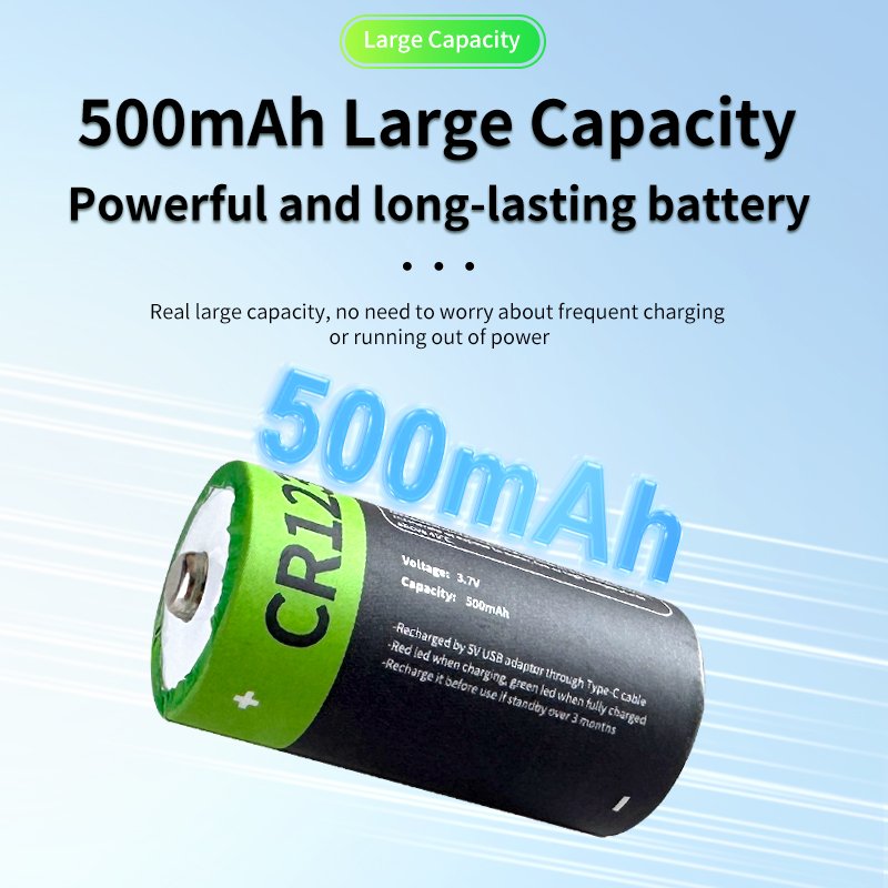 Good Quality 1850mWh CR123A USB TYPE-C Rechargeable USB Battery 3.7V 500mAh Li-ion Battery for Flashlight