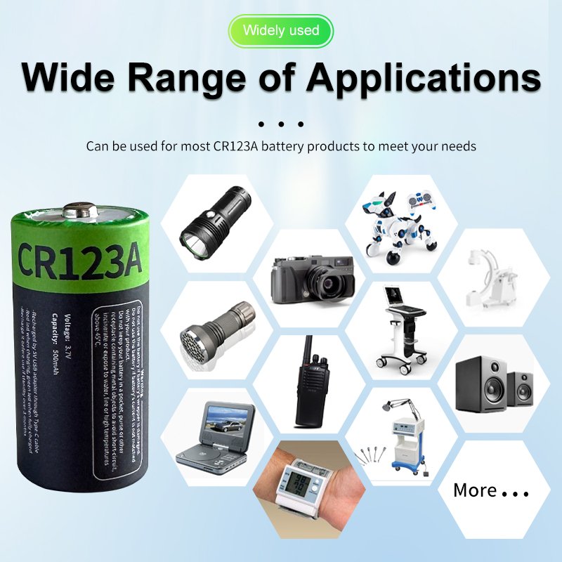 Good Quality 1850mWh CR123A USB TYPE-C Rechargeable USB Battery 3.7V 500mAh Li-ion Battery for Flashlight