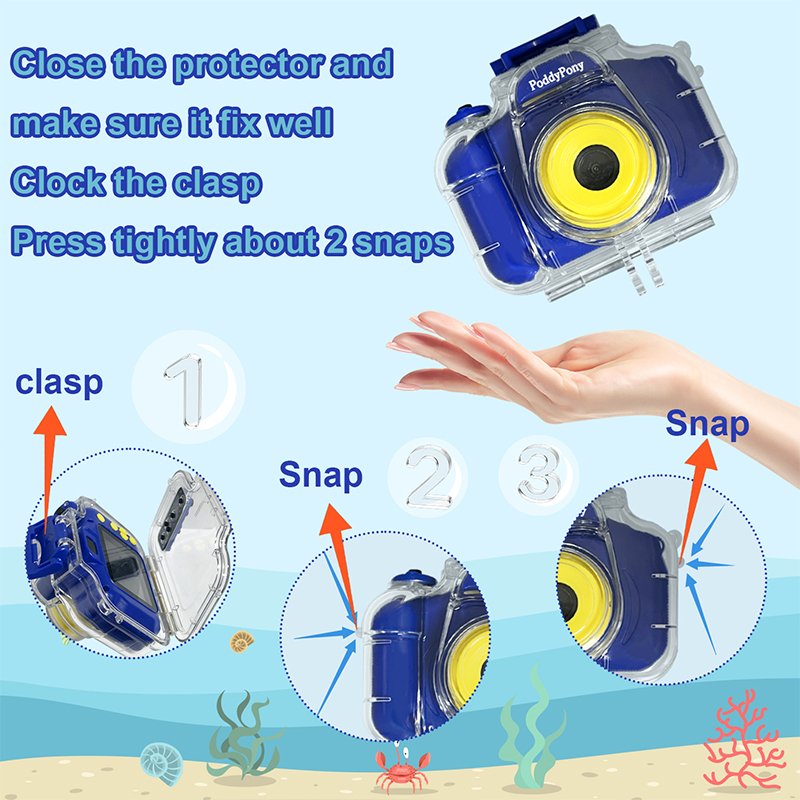 PoddyPony High Quality Kids Waterproof Camera for Girls Boys Age 3+ 500mAh Large Battery with HD Video Camera for Kids Gifts