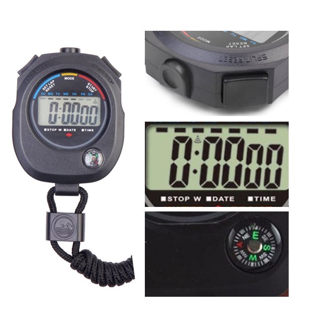 Waterproof Digital LCD Chronograph Timer Counter Built-In Compass Stopwatch Chronometer with Sports Alarm Electronic Organizer