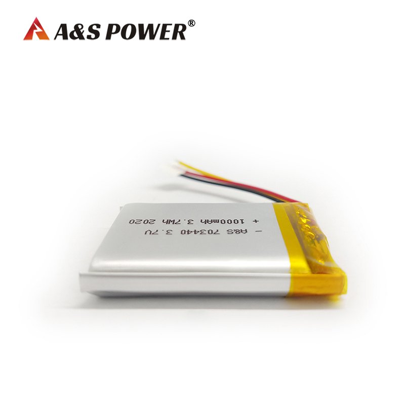 18 Years factory supplier High quality Rechargeable AS703440 3.7V 1000mAh Lipo Lithium polymer battery with NTC