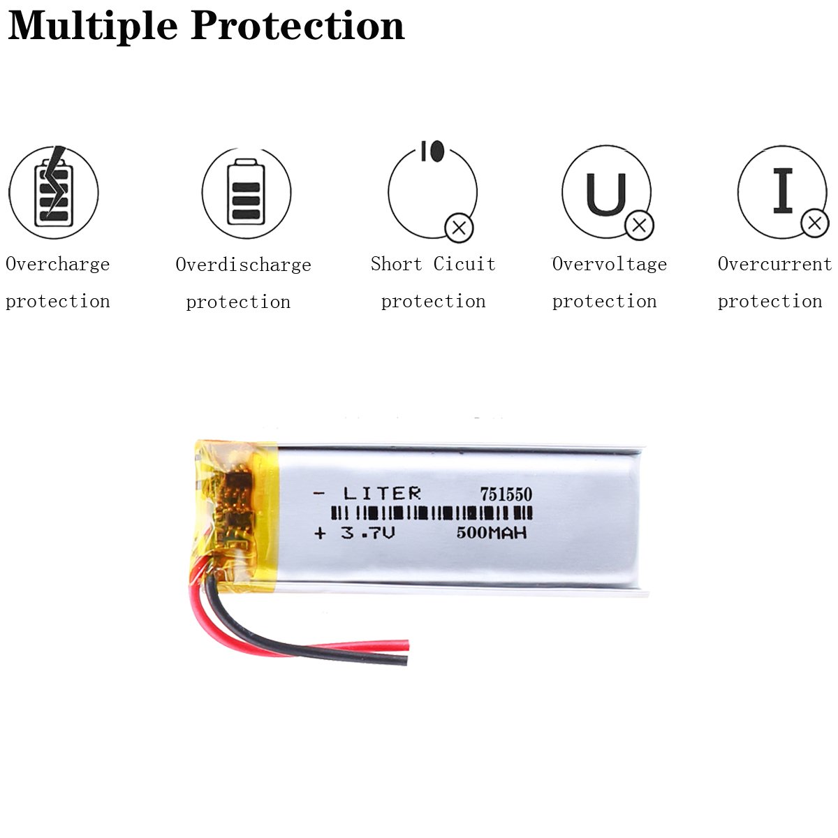 500mah Lipo Battery 751550 3.7v Recharge lithium polymer battery For Digital Devices