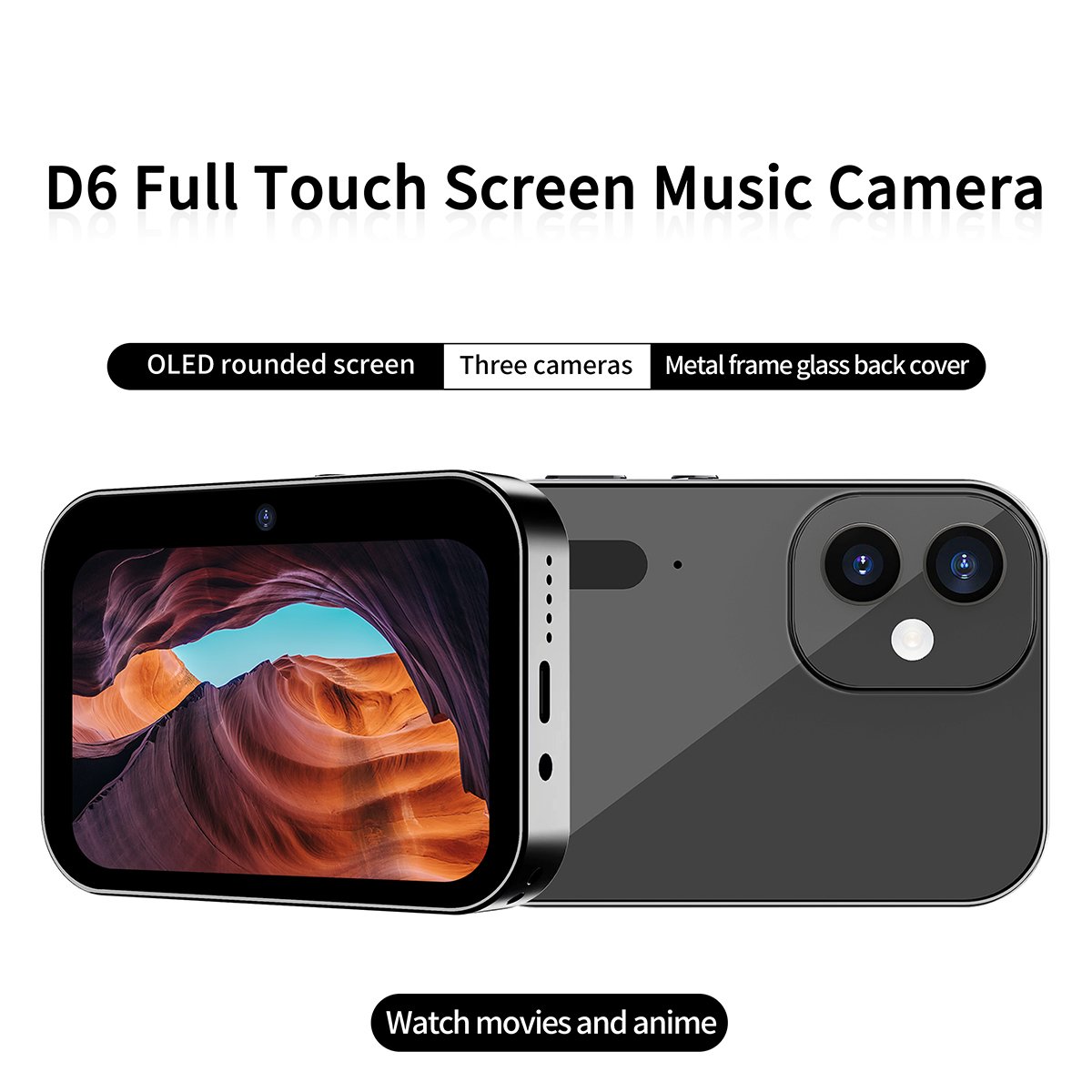 HD 4K/64MP Photo+Video Recording Movie Music CCD Flash Digital Camera 2 Lens 3.0 Touch Screen 16X Zoom Multiple Filters