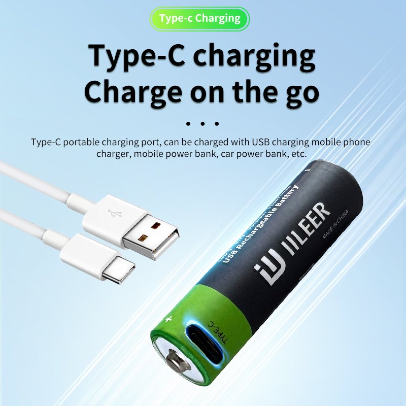 OEM Packaging 2405mWh 14500 Rechargeable Lithium Battery 3.7V 650mAh 1200 Cycles High Rate Discharge Cell With Type C Port